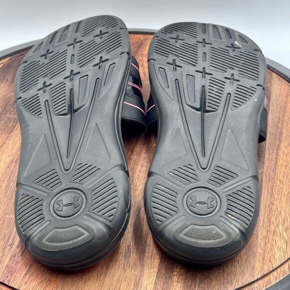UNDER ARMOUR Sandals Youth Girl Size 10 Black and Pink Hook and Loop Slides - Picture 8 of 11
